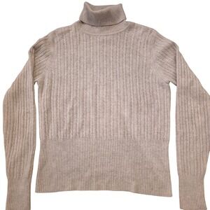 DEANE & WHITE M Soft Beige Cashmere‎ Ribbed Turtleneck Sweater Preppy Classic